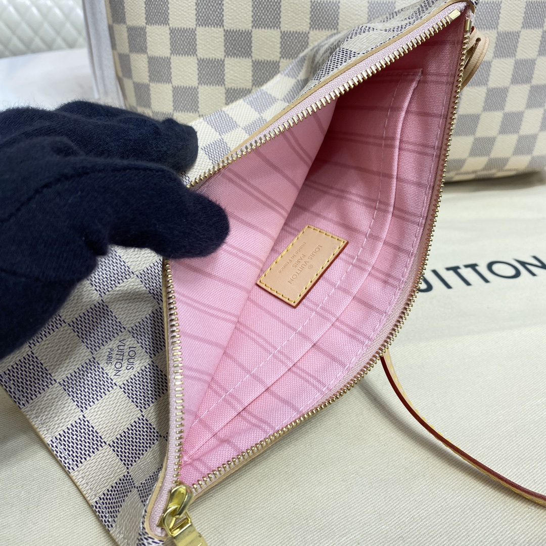 Louis Vuitton NEVERFULL MM  Damier Azur Handbag N41605 Rose Ballerine